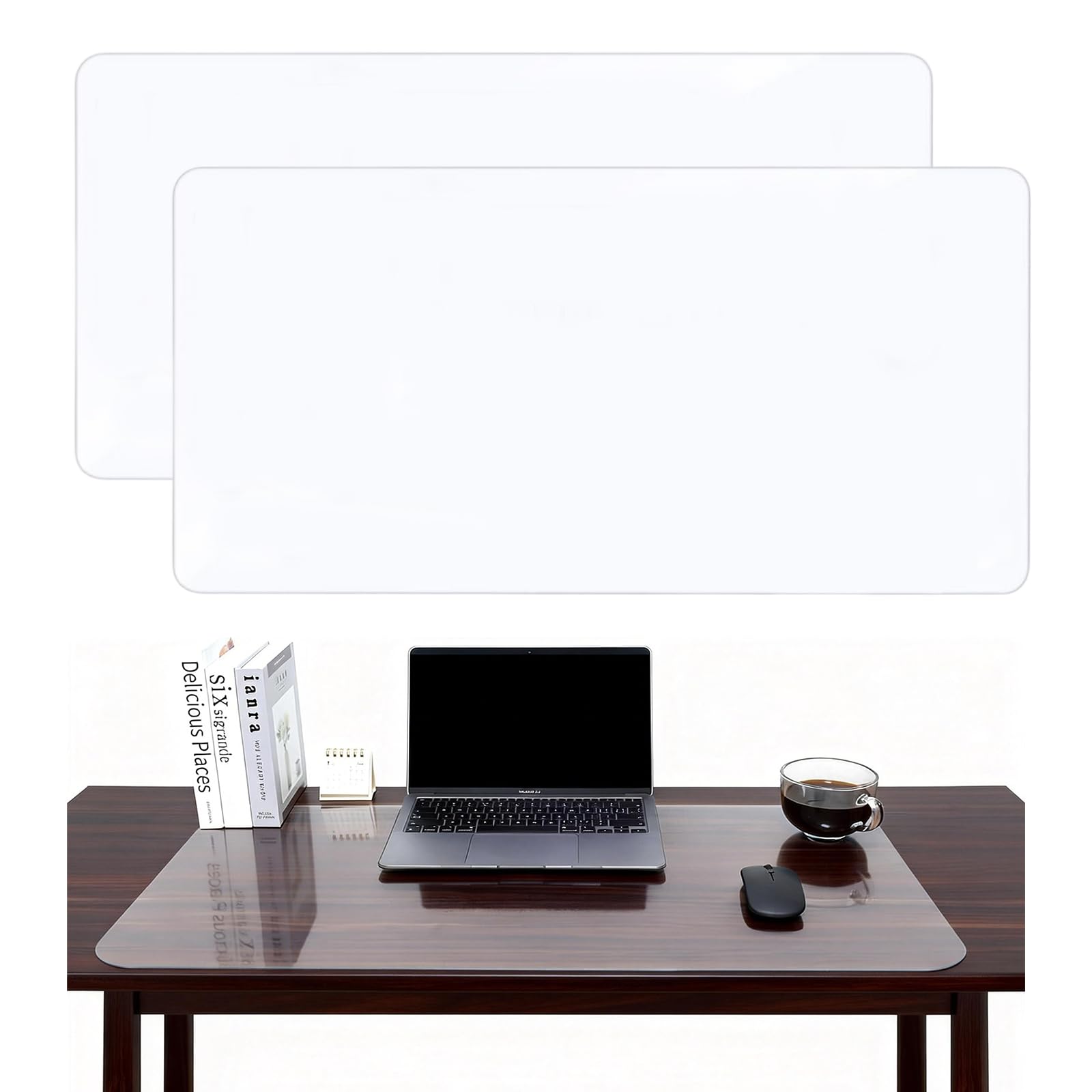 2 Pcs Desk Protector Mat, 60x40cm Clear Desk Mat Non-Slip Waterproof Transparent Computer Desktop Pad PVC Desk Cover for Home Office School (1.45mm Thick)