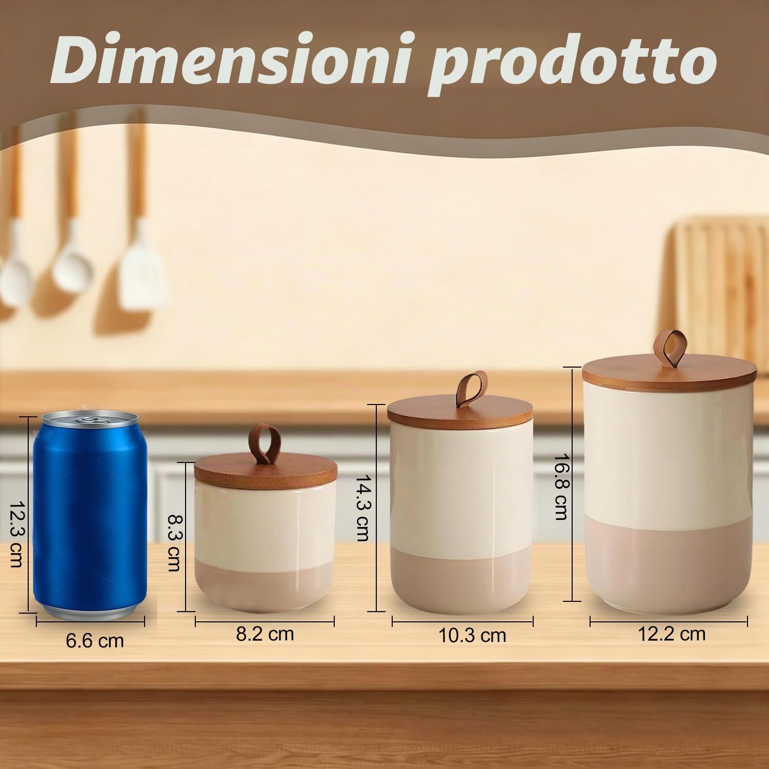 Simcat Barattoli e contenitori in ceramica da 9/27/44 once con coperchi, per tè, caffè e zucchero, set da cucina sigillati per uso domestico, contenitori per la conservazione degli alimenti (3 di
