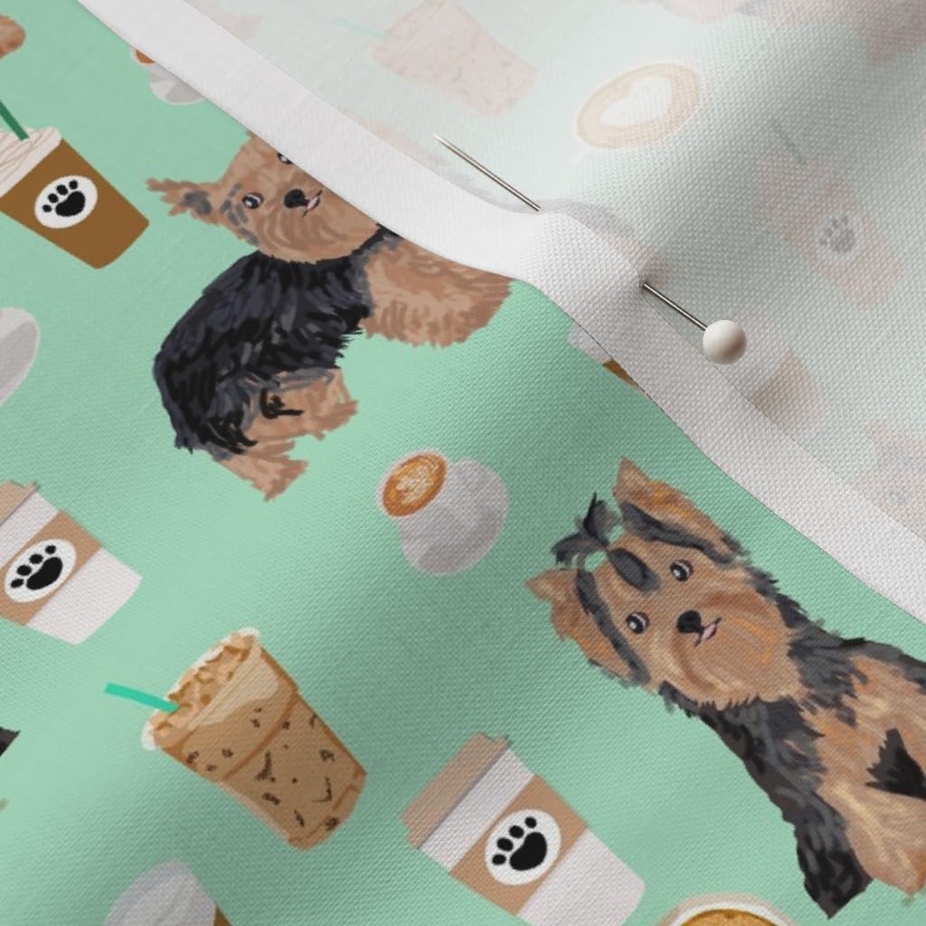 Spoonflower Fabric - Yorkie Coffee Yorkshire Terrier Cute Dogs Dog Puppy Pet Portrait Printed on Petal Signature Cotton Fabric by The Yard - Sewing Quilting Apparel Crafts Decor