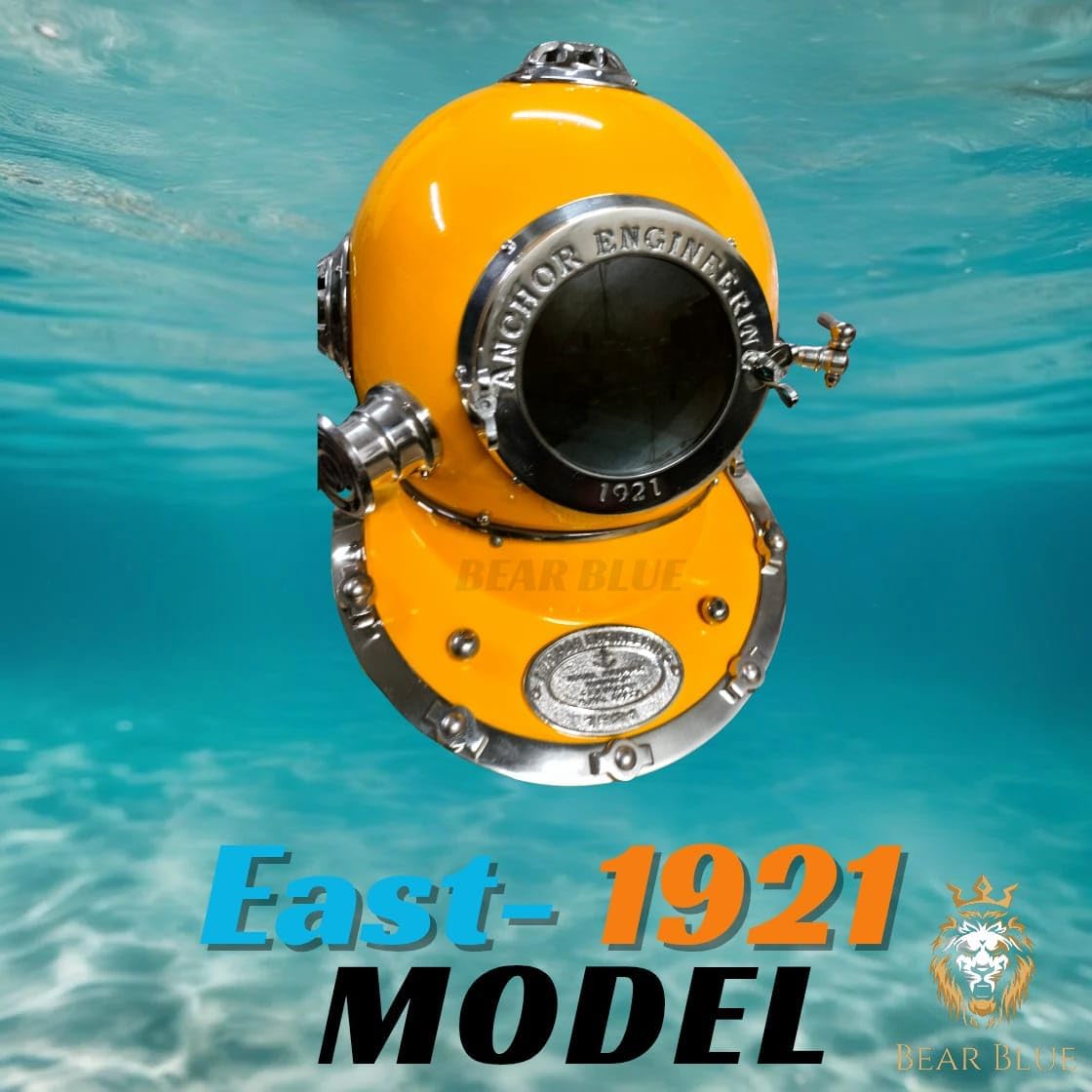 18" Scuba Diving Nautical Helmet Vintage Diving Helmet Nautical Home Decor Yellow Antique Style Scuba Helmet Decorative Conversation Piece | Maritime Ship's Decorative 18 Inches, Nickel Yellow