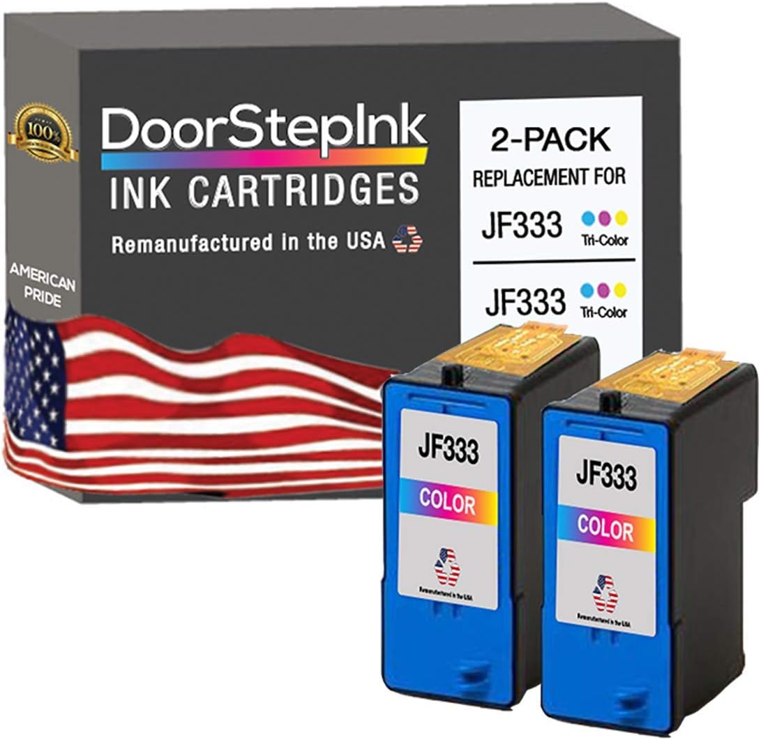 DoorStepInk JF333 Tri-Color Remanufactured Ink Cartridge Replacement for Dell Series 6 JF333 — Compatible with Dell Photo All-in-One 725, Photo All-in-One 810 — Standard Yield 2-Pack