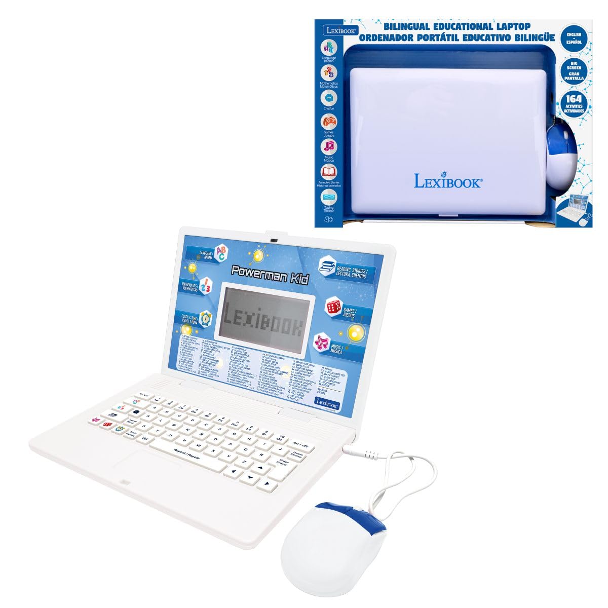 Lexibook, Educational Laptop, Bilingual Educational Laptop, English and Spanish, 164 Learning Activities, LCD Screen, Keyboard, Fun Games and Discovery, Blue, JC601i2LXB