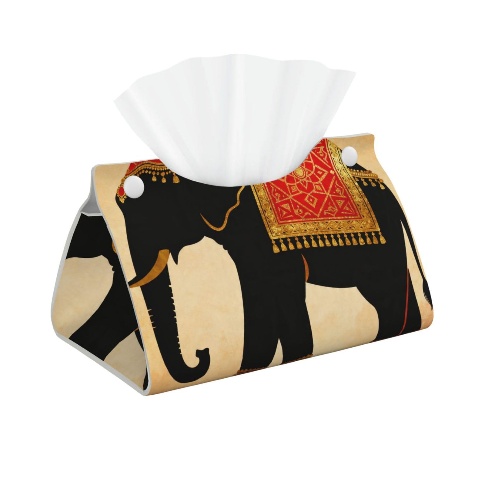 Elephant Pattern Long Leather Tissue Box Cover-Waterproof PU Leather Tissue Holder for Bathroom, Decorative Rectangular Tissue Case