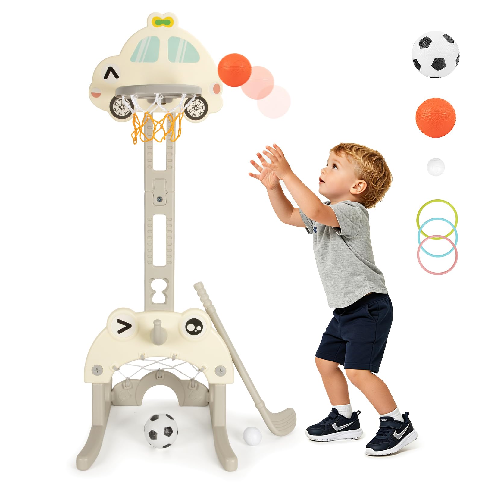 Canasta Baloncesto Infantil 1-7 Años - Mini Canasta Baloncesto Altura Ajustable 78-142 cm, Juguete para Niños