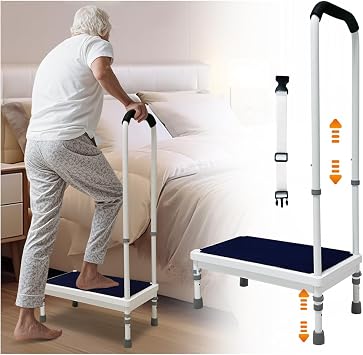 Bedside Step Stool with Handle for High Beds, 400lb Heavy Duty Bed Steps for Seniors & Adults, Non-Slip Wide Platform Medical Stepping Stool with Padded Handrail, SUV & Bathroom Assist 21.65-Stool