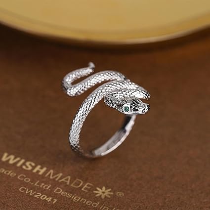 Bague Ancienne Argent Massif Motif Serpent - Taille 54 - 3,5 Gr - Bijou Vintage