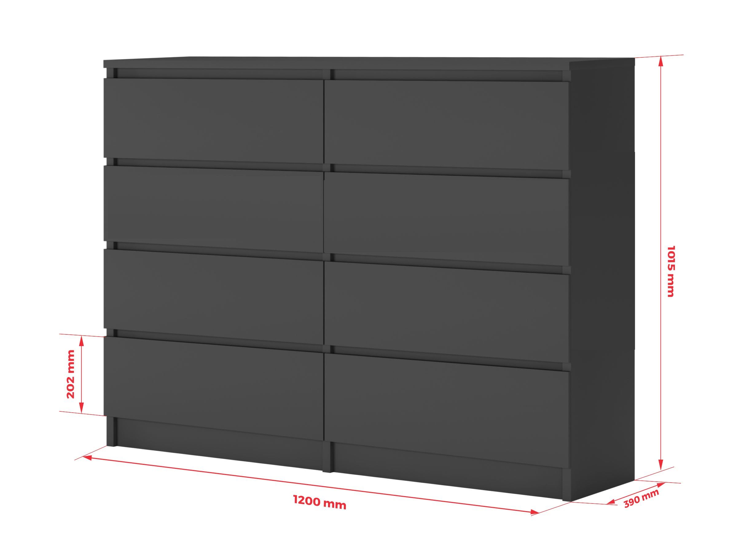 3E 3xE living.com Cassettiera con 8 cassetti 120 cm, Colore: Antracite, L: 120 cm, P: 39 cm, A: 102 cm