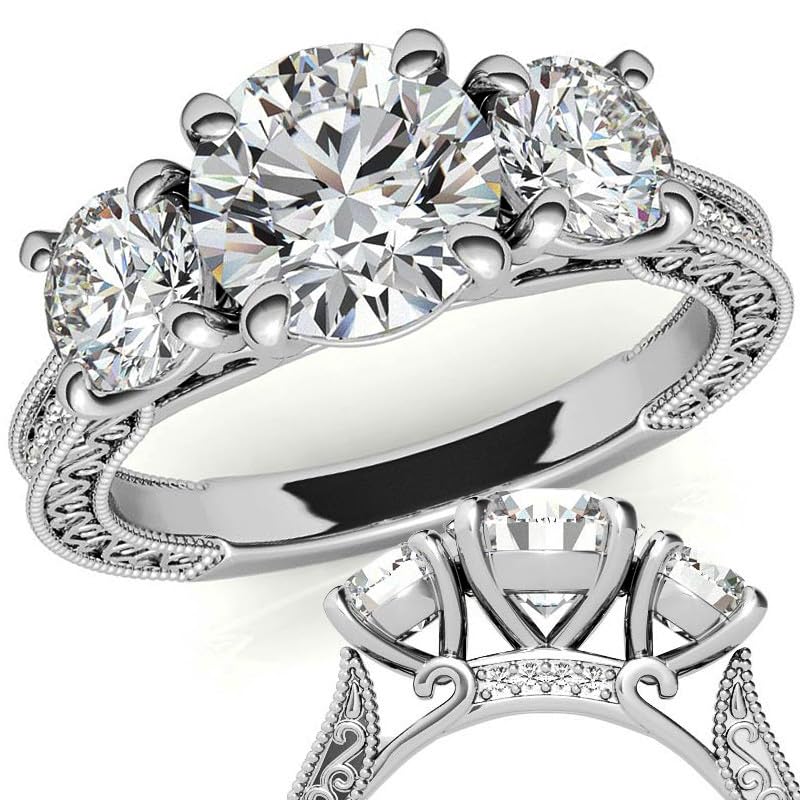 Verlobungsring Silber/9K/14K/18K Gold Eheringe Damen 3 Stein Verlobungsring Diamantring 1 Karat Brillantschliff 5A Zirkonia Ring Ring mit Drei Stein Verlobung Hochzeit Geschenk mit CZ