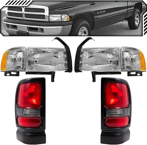 EPIC LIGHTING Juego de faros delanteros de repuesto estilo OE para luces traseras de esquina, compatible con Dodge 94-02 Ram 1500 02 Ram 2500 3500