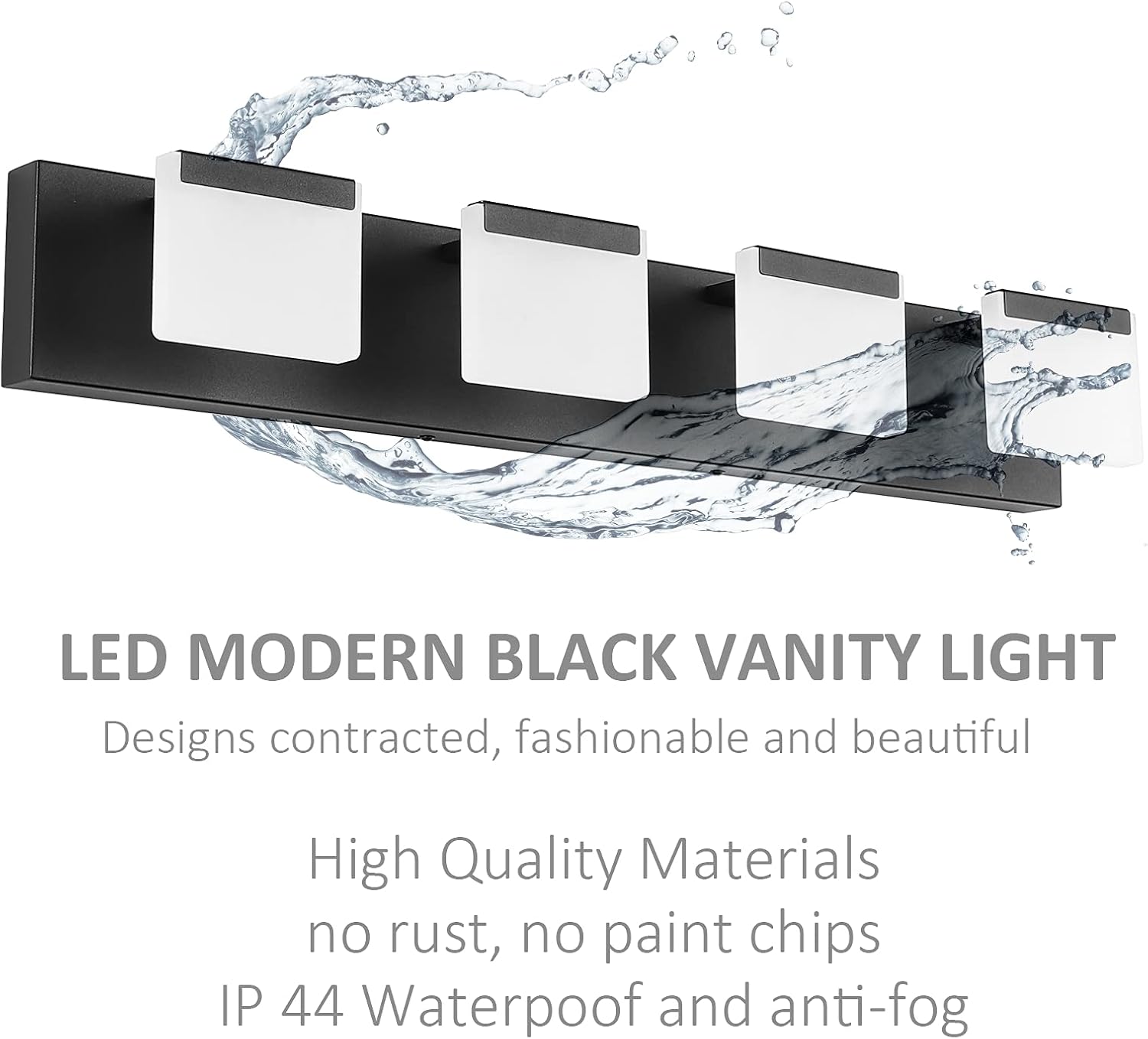 Ralbay 4 Light Black Bathroom Vanity Light Fixtures Acrylic Matte Black Vanity Light Fixtures LED Modern Bathroom Vanity Lights Over Mirror