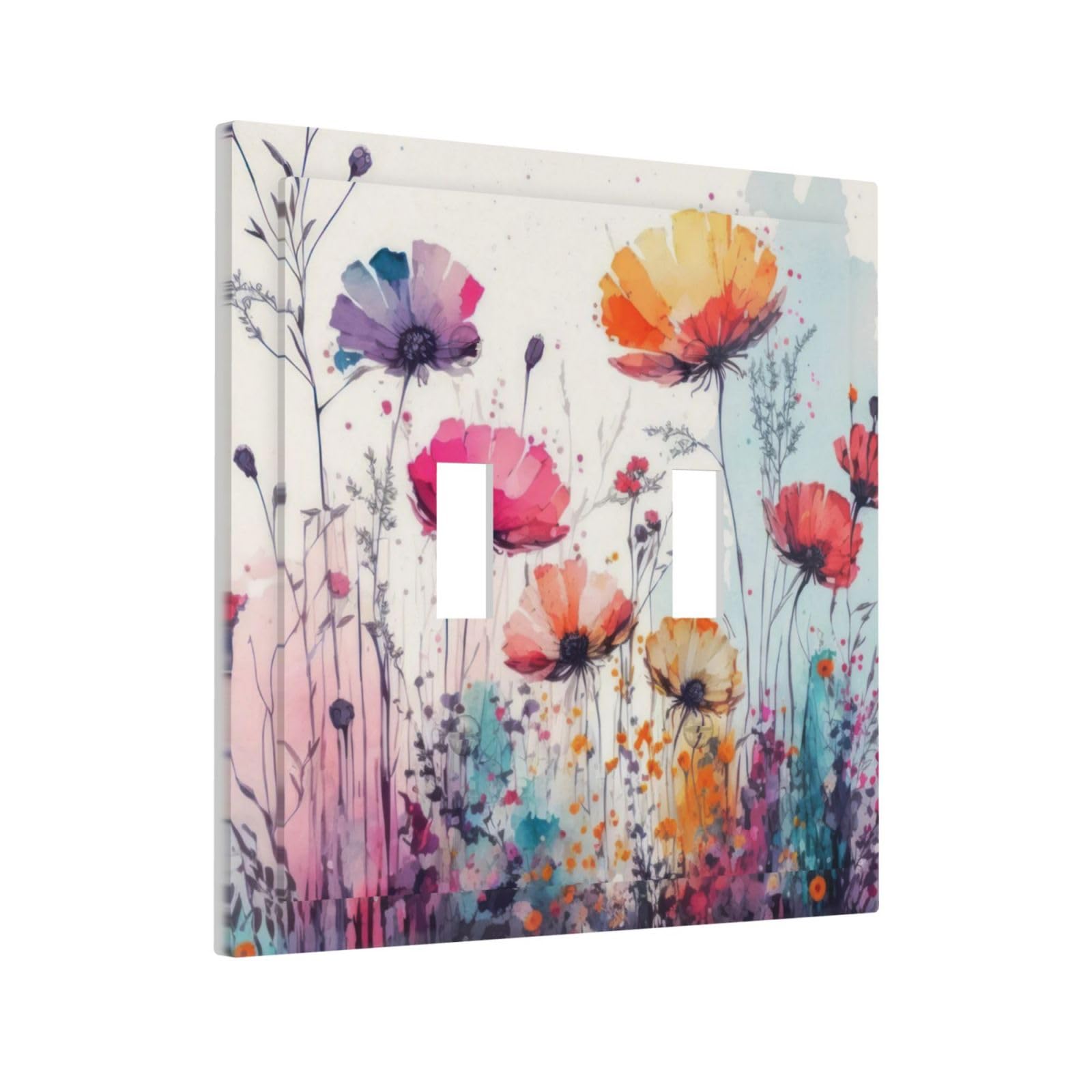 Wildflowers 2-Gang Decorative Light Switch Cover | Rustic Boho Floral Wall Plate For Bedroom, Bathroom