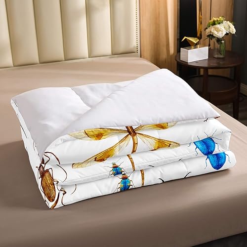 Miniatura 3 de Edredón de plumón de libélula, juego de edredón de insectos de mariquita tamaño individual para niños, niñas y adolescentes, edredón de cama con