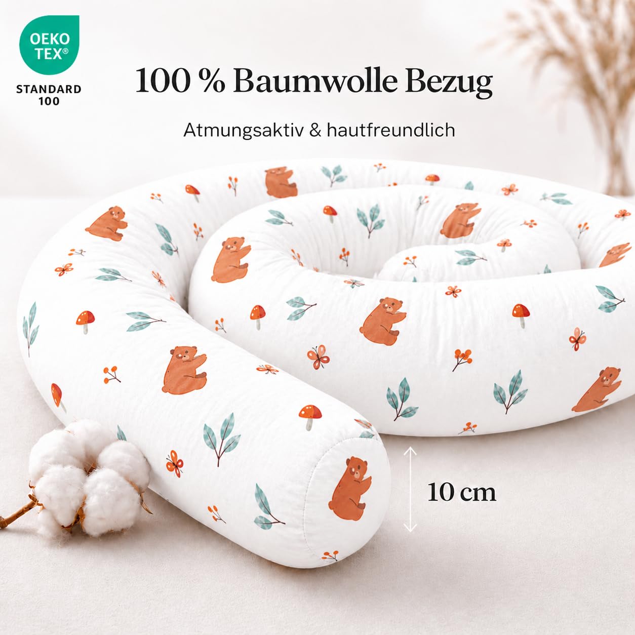 Cuscino per chi dorme sul fianco, 100% cotone, cuscino lungo (orso, 400 cm)