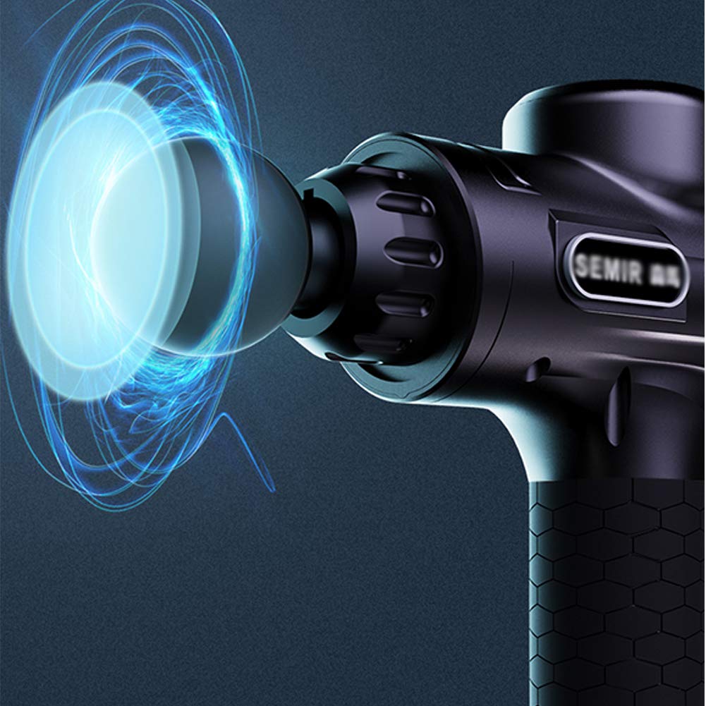 Pistola per Massaggio, Massaggiatore Muscolare Palmare Profondo, 45DB 2500mAh Pistola A Fascia Regolabile A 30 velocità con 5 Teste di Massa, Riduzione Intelligente del Rumore