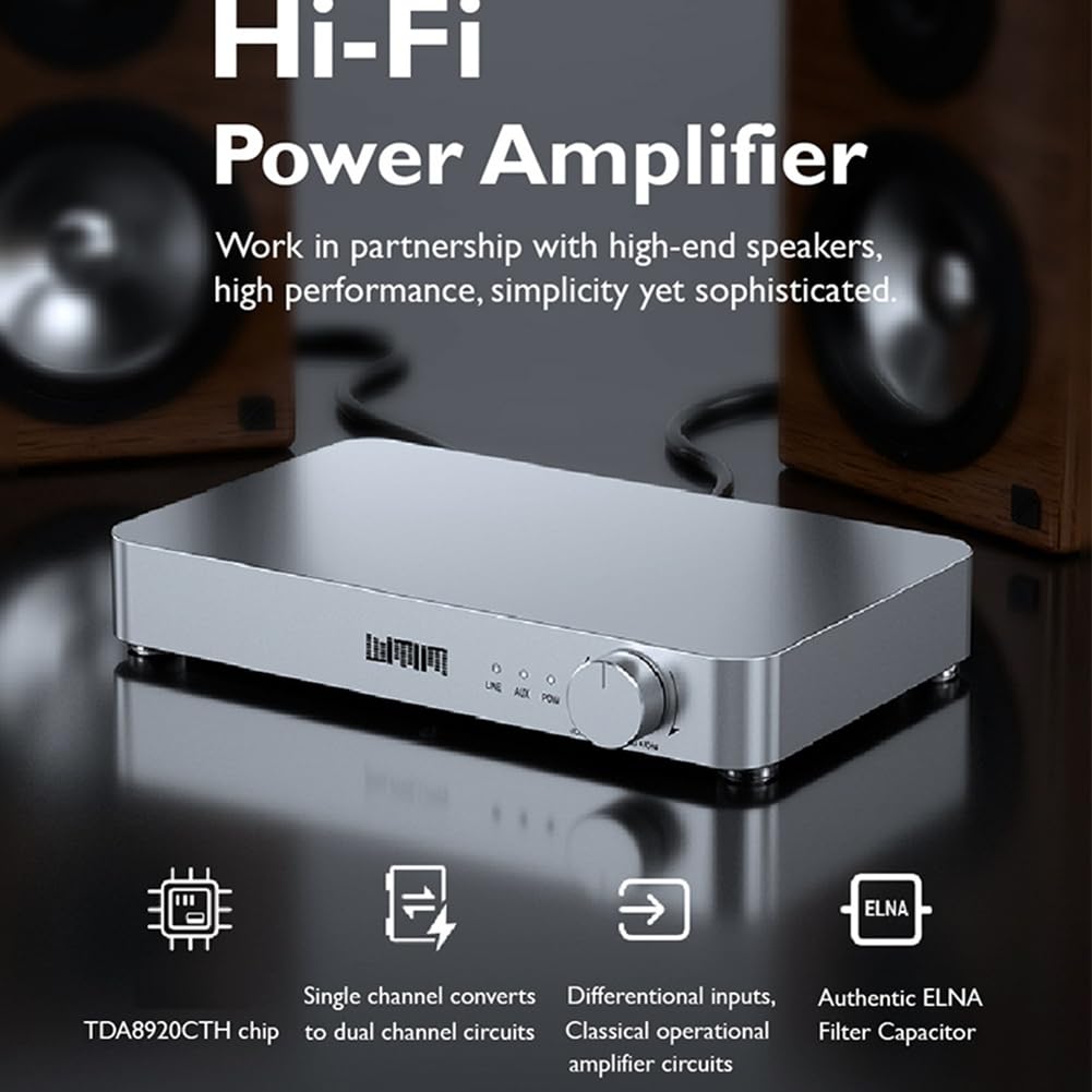 Amplificador de Potencia Digital Estéreo HiFi Amplificador Digital Hi-Fi Clase D Amplificador de Audio para Bluetooth y Reproductor de Audio