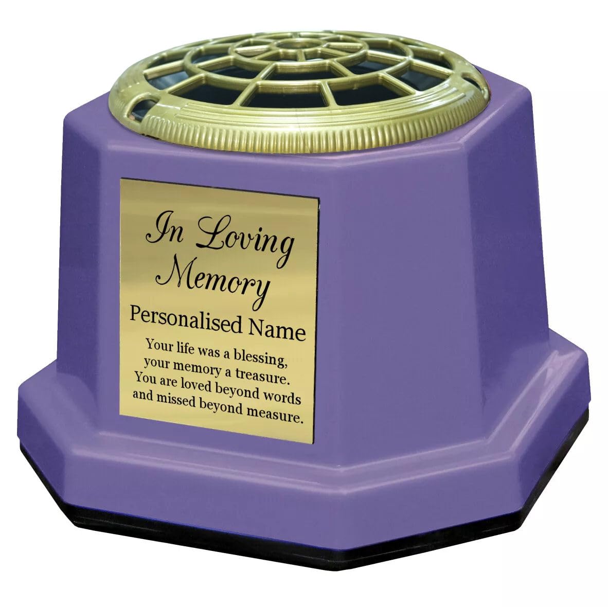 Lilac Graveside Memorial Flower Vase with Gold In Loving Memory Plaque (Personalised Name)