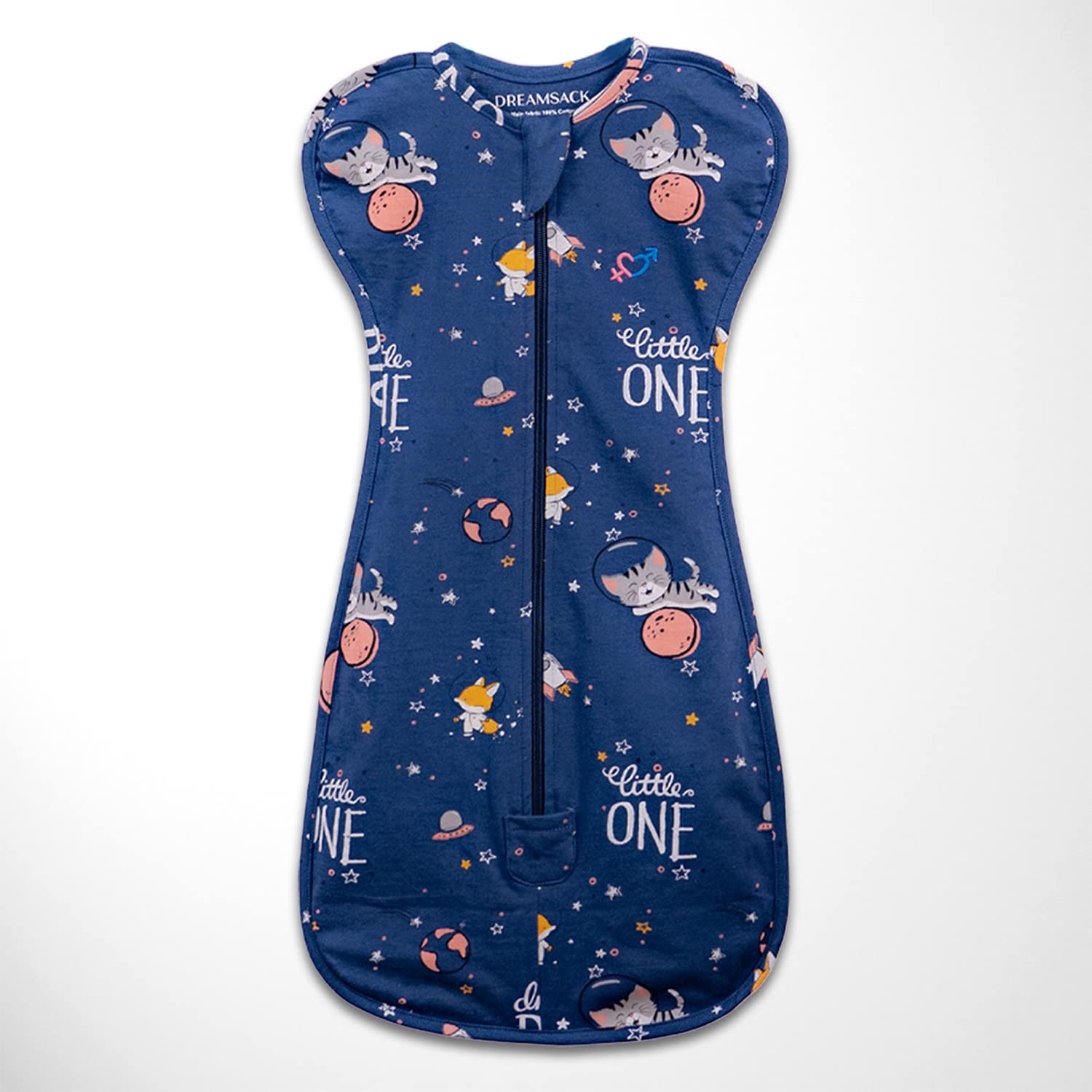 haus & kinder Dreamsack 100% Cotton Snug Swaddle for New Born Baby, Hands Up Position, 0-3 Months, Pack of 2 (Spacewalk-Vitamin Sea)