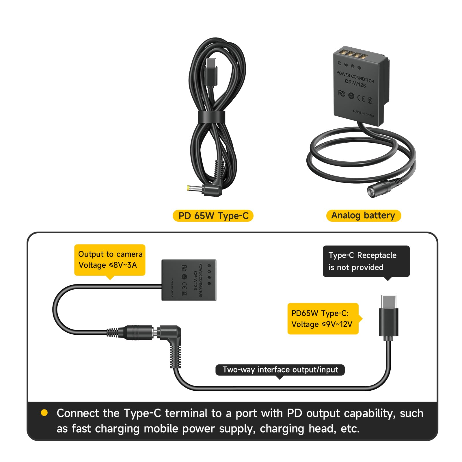 W126S Kit batteria fittizia, adattatore di alimentazione CA con connettore per batteria per fotocamere Fujifilm X100F X100V X-S10 XT-2 X-T3 X-T20 X-T30 X-T100 X-A X-E X-Pro FinePix