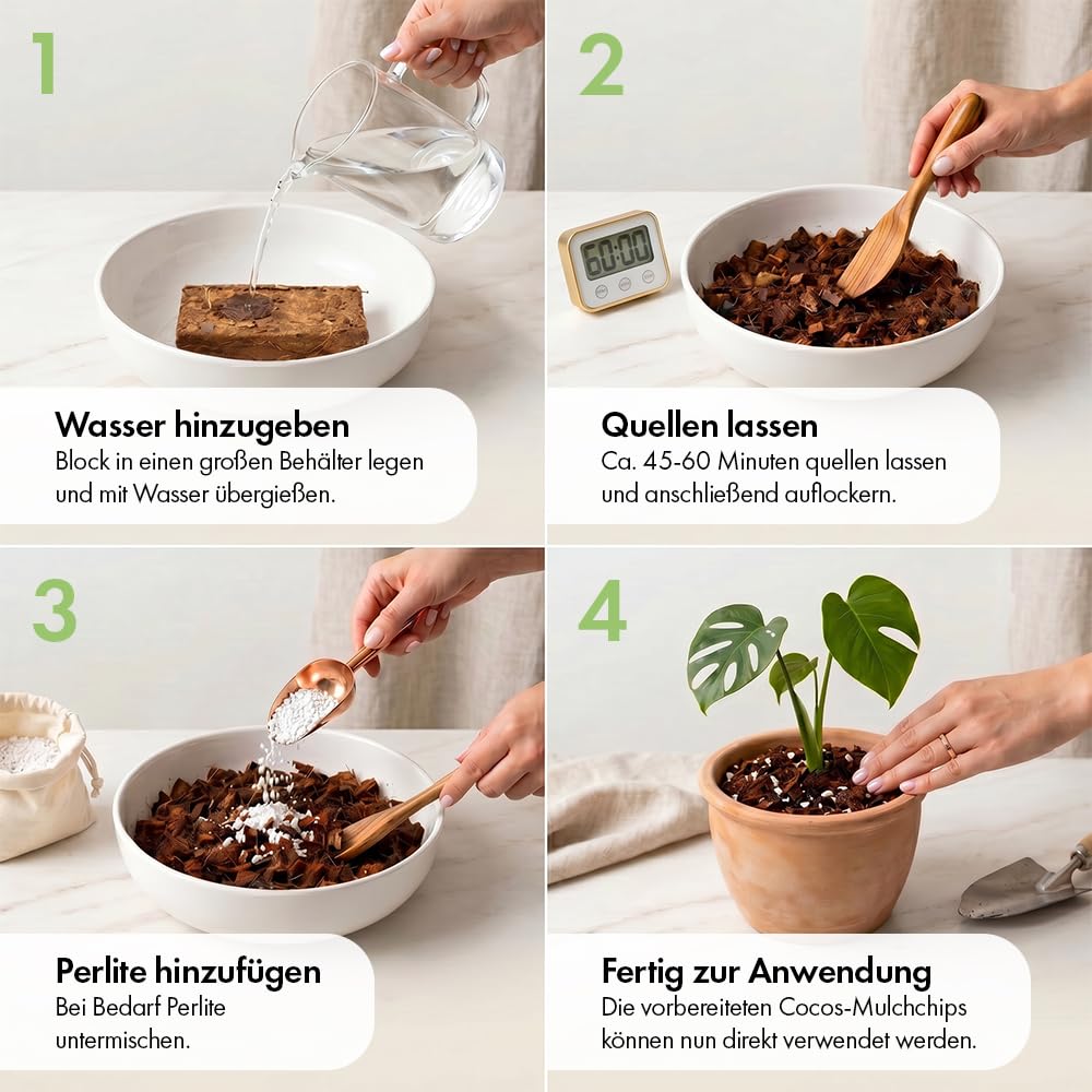Terra Discount Kokos-Mulchchips, 5 kg Block, 100% Naturprodukt aus Kokosfaser, Mulch & Pflanzsubstrat für Garten, Hochbeet, Orchideen & Zimmerpflanzen, Alternative zu Pinie (1)