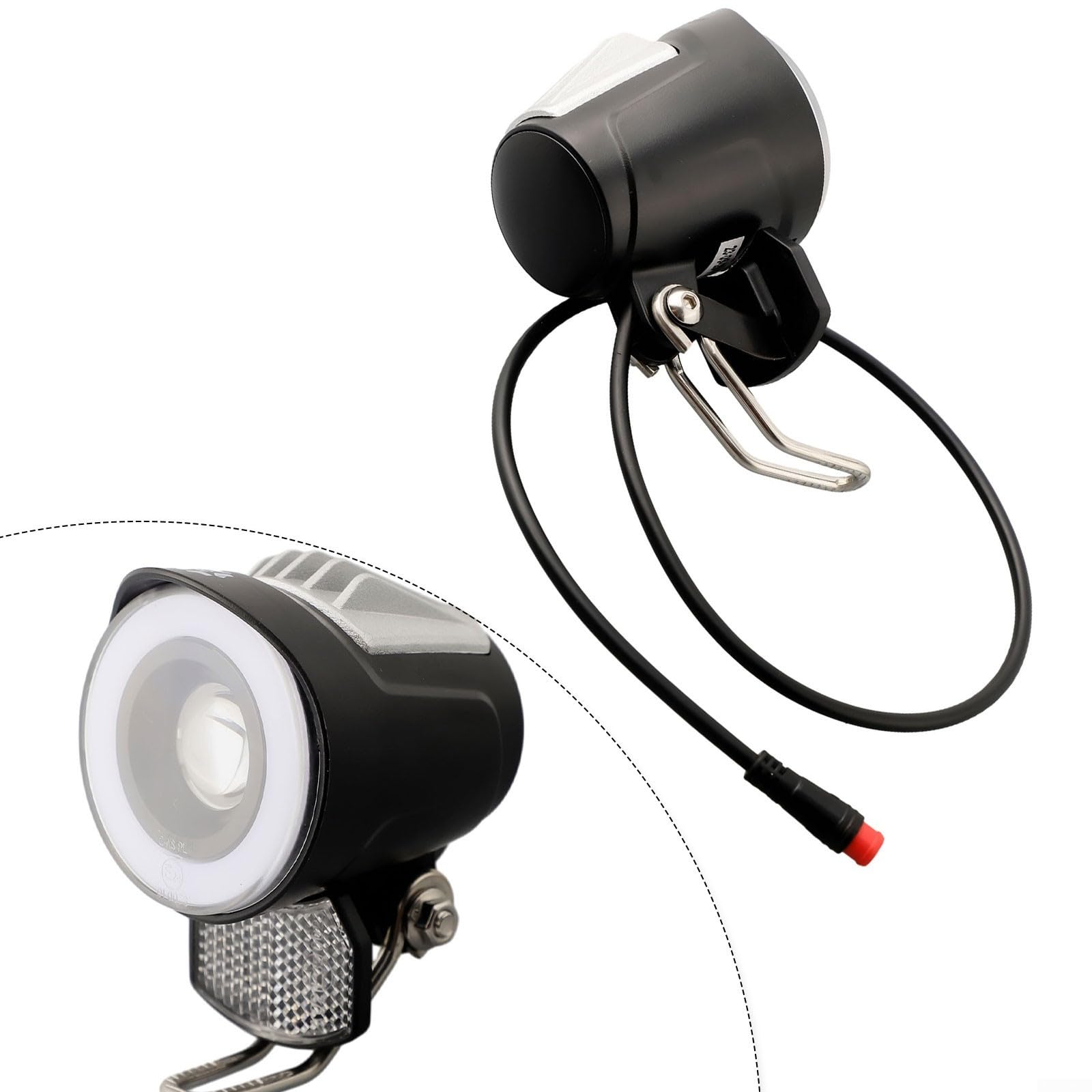 Faro anteriore LED per bicicletta elettrica 6-48 V universale super luminoso anteriore e posteriore con linea di 50 cm e cavo centrale a 2 poli