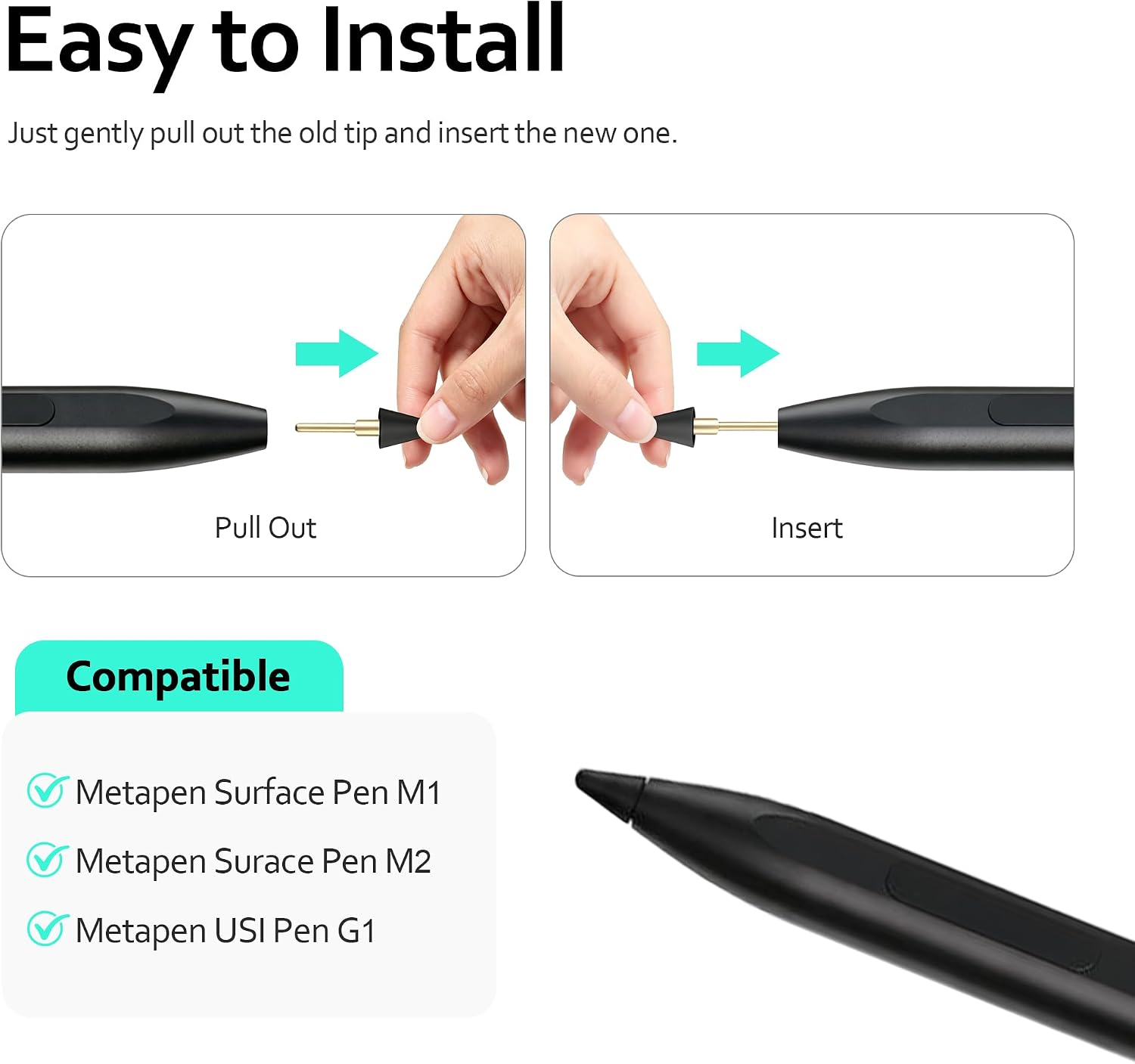 5-Pack Pen Tips Compatible with Metapen Stylus Pen M1 / M2 for Surface and G1 for Chromebook with USI Support, Black image 2
