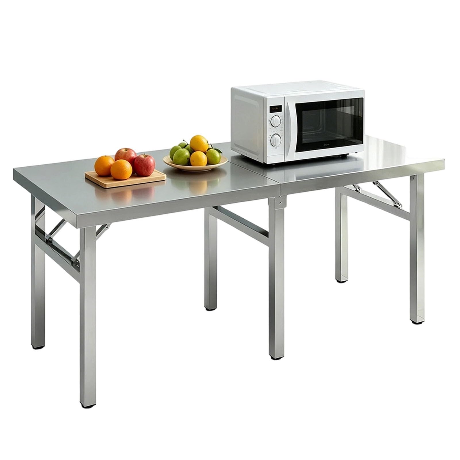 Tavolo pieghevole in acciaio inossidabile Isola cucina Tavolo cucina commerciale Tavolo lavoro in metallo Tavolo da pranzo pieghevole rettangolare ristorante Garage Magazzino(100x70x75cm)
