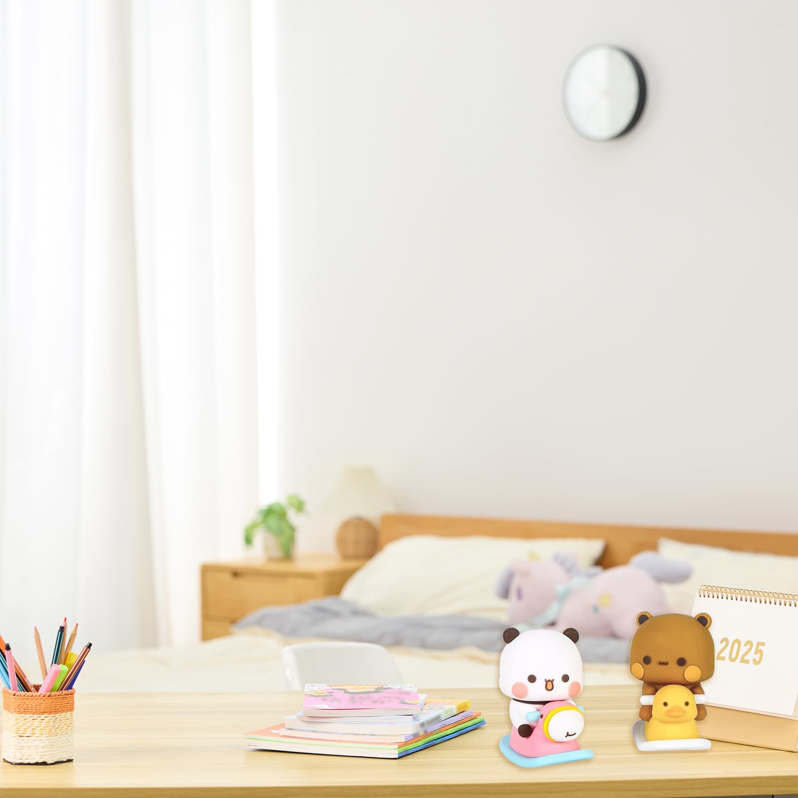 Lot De 2 Statuettes Pivotantes Bubu Dudu - Panda Kawaii Pour Voiture, Bureau Et Chambre D'Enfant
