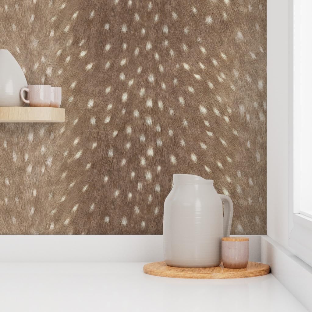 Spoonflower Peel & Stick Wallpaper 9ft x 2ft - Soft Deer Hide Taupe Skin Woodland Custom Removable Wallpaper