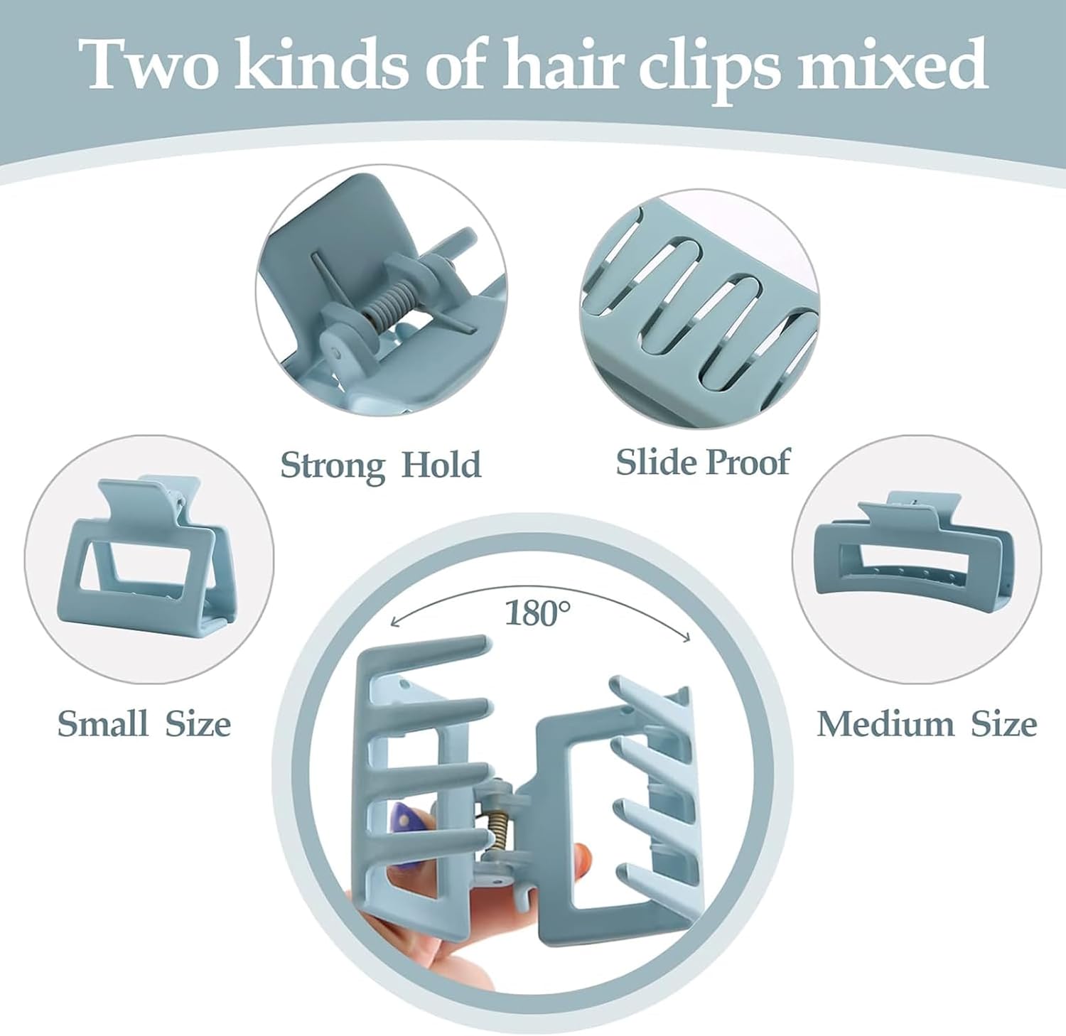 10 Pack Square Claw Clips for Women, Large & Small Rectangle Hair Clips for Thick Thin Hair, Strong Hold Non Slip Matte Plastic Big Banana Hair Claw Clips for Girls, Light Color - Image 5