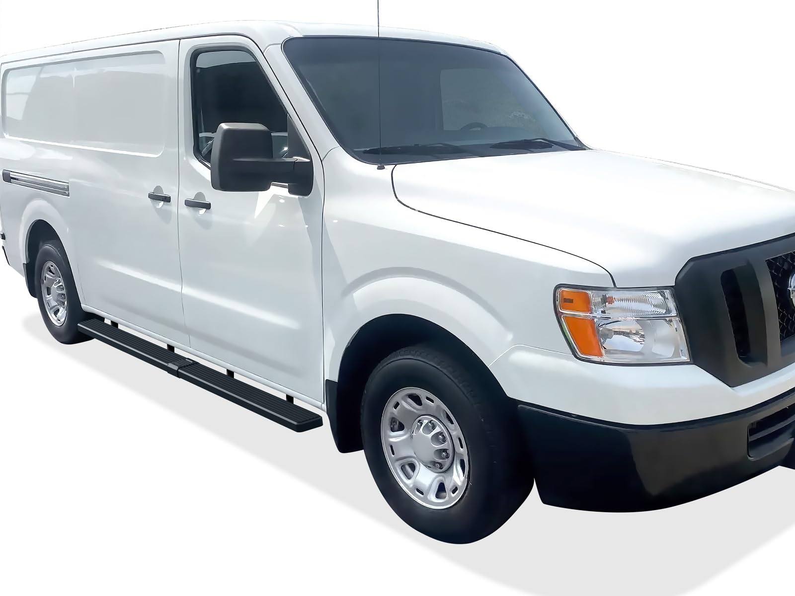 APS Running Boards (Nerf Bars Side Steps Step Bars) Compatible with Nissan NV 1500 2500 3500 2012-2021 Full Size Van 3-Door (Black Powder Coated 6 inches)
