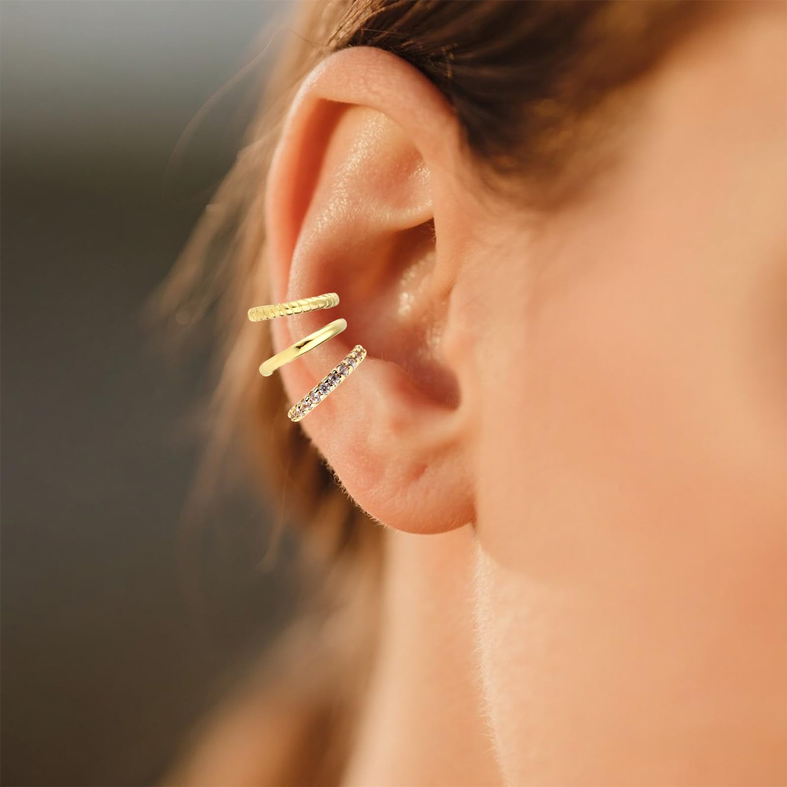 Mikovivi 5pcs Manchette d'Oreille, Cuivre Ensemble de Fausses Boucles d'Oreilles Élégantes Bijoux de Cartilage à Clipser pour Femme