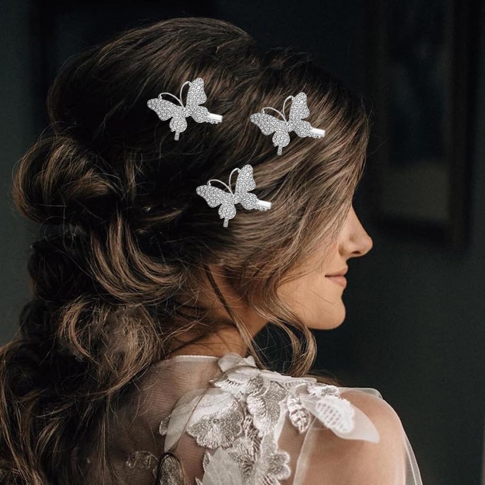 NEW❗️Elegant Silver Butterfly Hair Clip. Butterfly hair accessories. ? Amazon.com : Bartosi Butterfly Clips Hair Silver Hair  main image 4