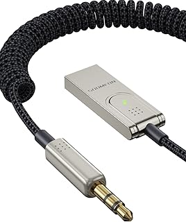 Aux to Bluetooth Receiver for Car - SOOMFON Bluetooth 5.1 Adapter 3.5 mm Bluetooth Adapter for Car with Built-in Microphone for Hands-Free Car Kits, Compatible with Car Speakers and Home Audio