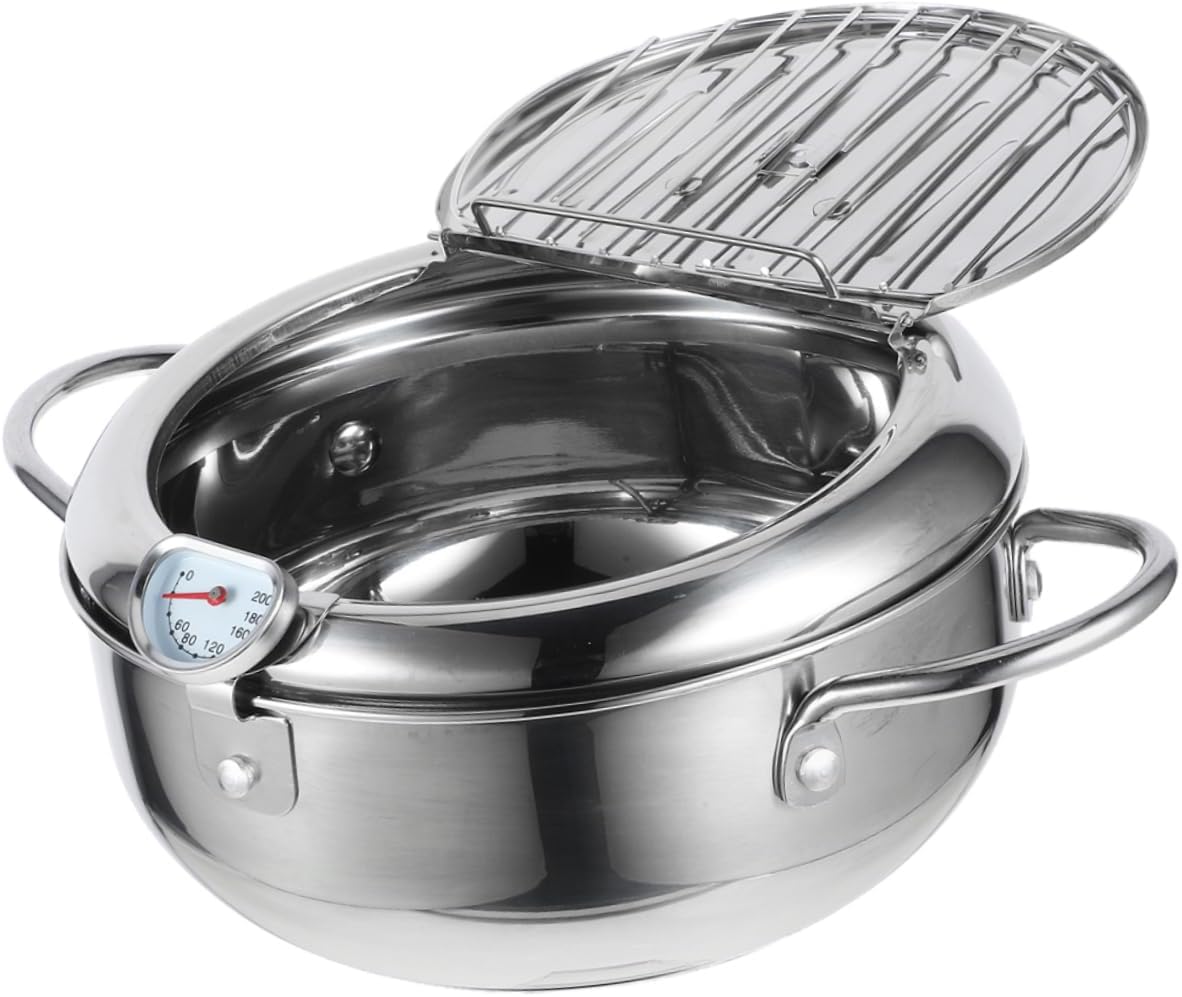 KICHOUSE Metal Deep Fryer Pot Stovetop Deep Fryer Non Stick Skillet Oil Filtration System