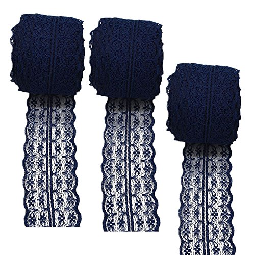 3 rollos de 10 metros de cinta de encaje floral, azul marino, 45mm x10m Cover