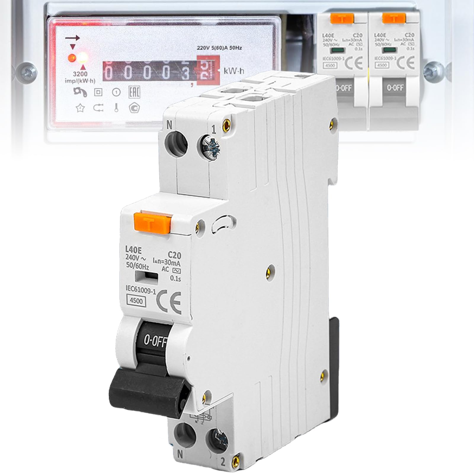 Interruptor de protección diferencial, (2 polos, 230 V, 16 A) 30mA Interruptor automático 16A, 1P+N 6kA Interruptor FI, Interruptor de protección diferencial 2 polos, Tensión nominal: AC230