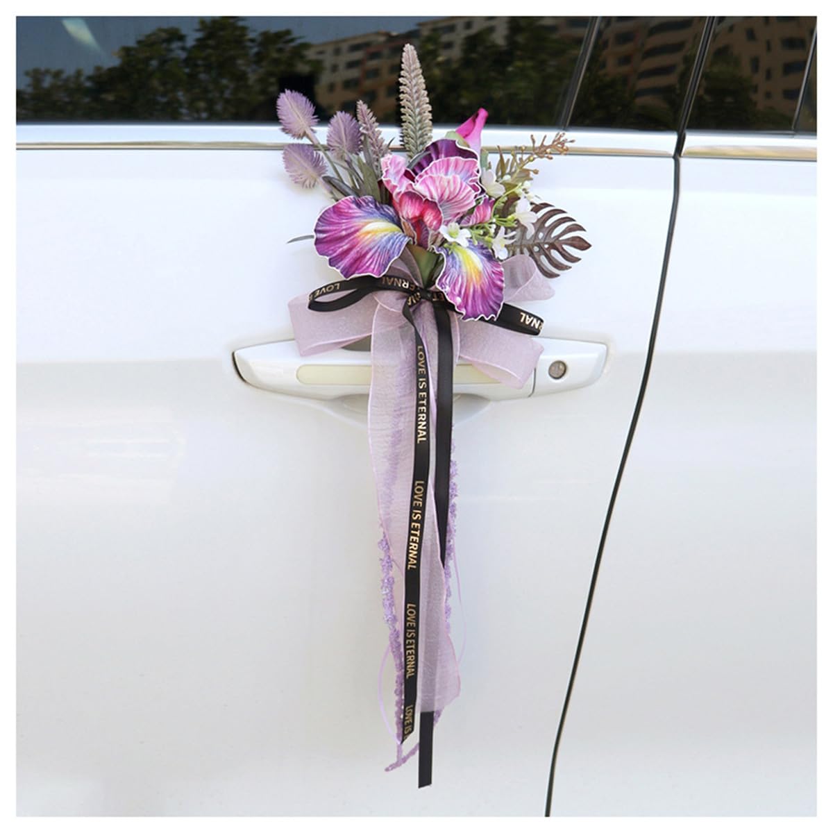 Autoschleifen Hochzeit Rückspiegel Türgriff Blume Schleife Dekoration Stuhlschleifen mit Bändern Antennenschleifen Simulation Blume Hochzeitsschleifen für Hochzeit Deko #Violett 6 Stück