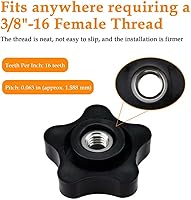 Vista 3 de Aifeier ET 4 piezas de tuercas de sujeción con perilla de rosca hembra de 3/8"-16 en negro de nylon con cabeza en forma de estrella de 5 puntas