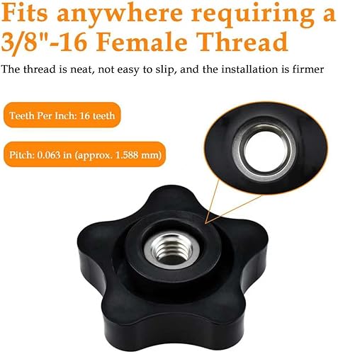 Miniatura 3 de Aifeier ET Pomo de rosca hembra de 38 "-16 de nailon negro con 5 estrellas en forma de cabeza de sujeción de tuercas
