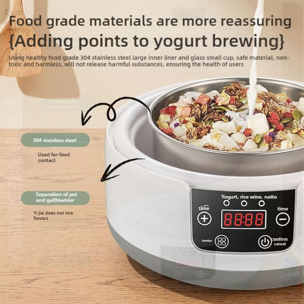 Máquina Para Hacer Yogur Casero - Yogurtera Con 8 Tarros De Vidrio, Automática, Digital, Ajuste De Temperatura Y Tiempo, Capacidad 1400 Ml, Ideal Para Familias