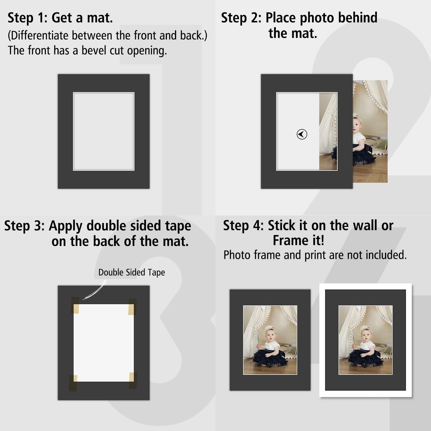 Pack of 10 16x20 BLACK Picture Mats with White Core Bevel Cut for 11x14 Pictures Taramp's MD