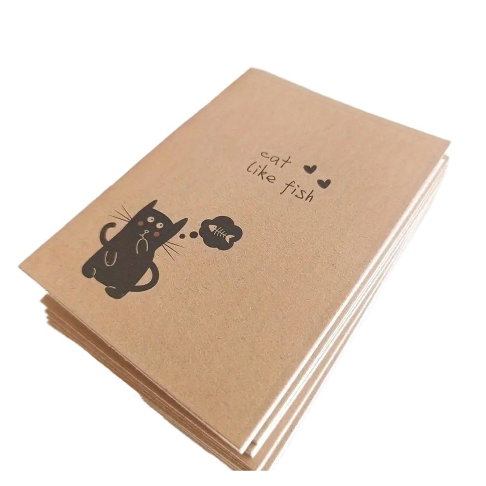 Inspirierendes Notizbuch 10 Stück kleines süßes Kraft-Taschennotizbuch, 64K 16-Blatt leeres Mini-Tagebuch-Notizblock for Schüler, Reisende, Schulbedarf(Cat series)