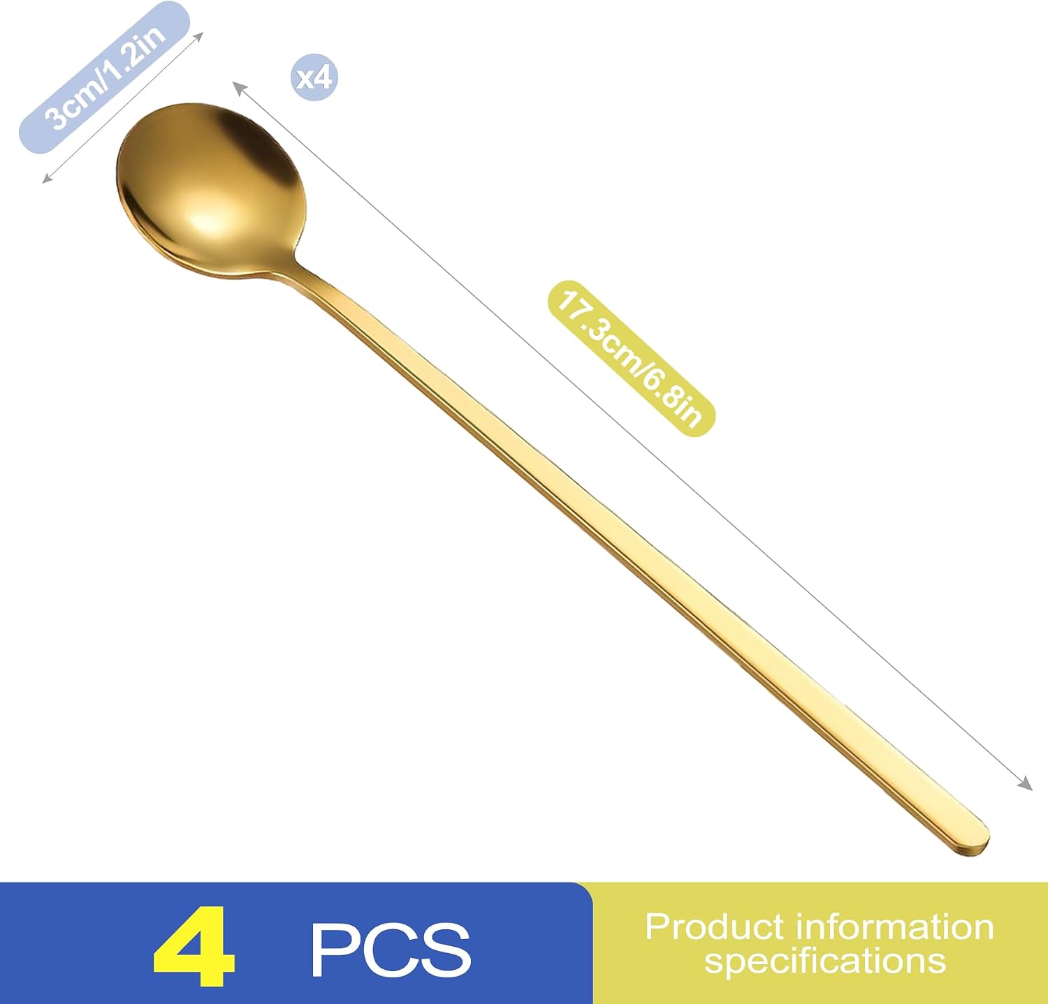 4 PCS Gold Long Handle Coffee Spoons Set, 6.7 Inch Stainless Steel Tea Spoons for Stirring Espresso Iced Hot Tea, Mini Dessert Spoons for Coffee Bar Accessories image 2