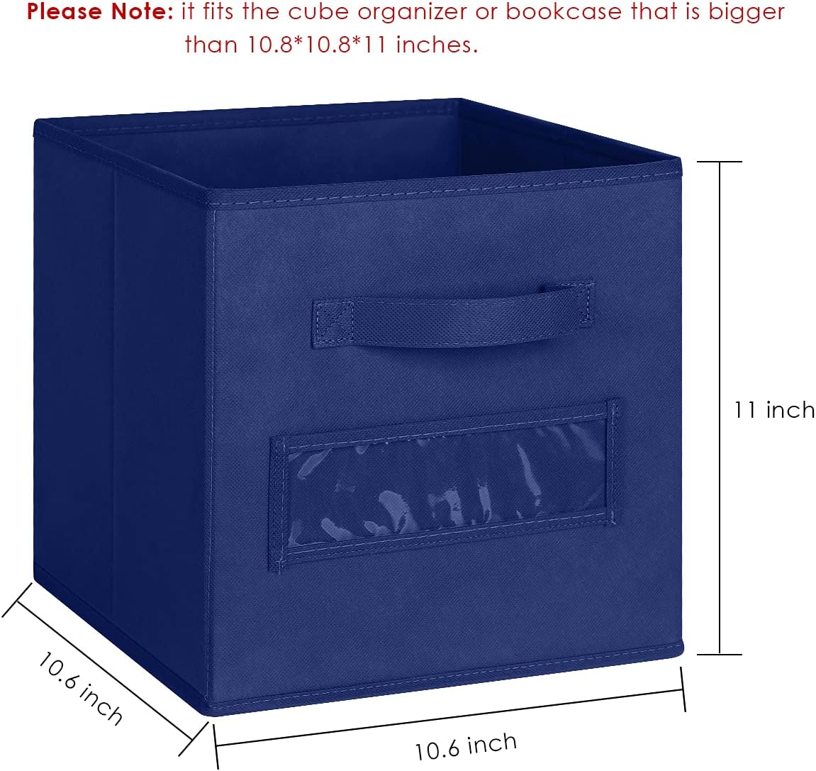 TomCare 8-Pack Storage Cubes Foldable Fabric Cube Storage Bins with 10 Label Window Cards Cloth Cube Organizer Bins Storage Baskets Containers for Shelves Closet Organizers Cubby Cube Storage (Navy)