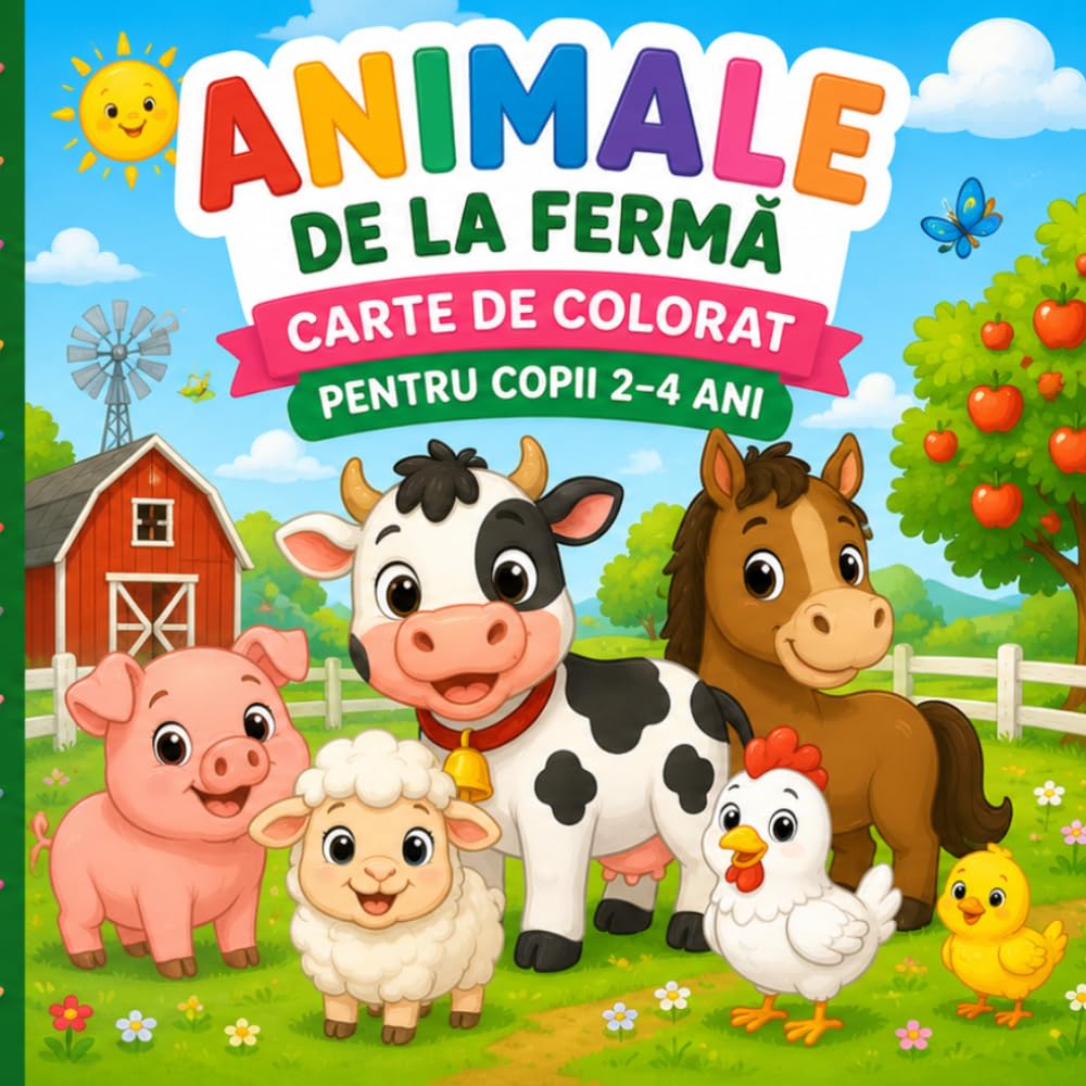 Animale de la Fermă Carte de Colorat pentru Copii 2–4 Ani: Animale drăgălașe de la fermă pentru mânuțe mici