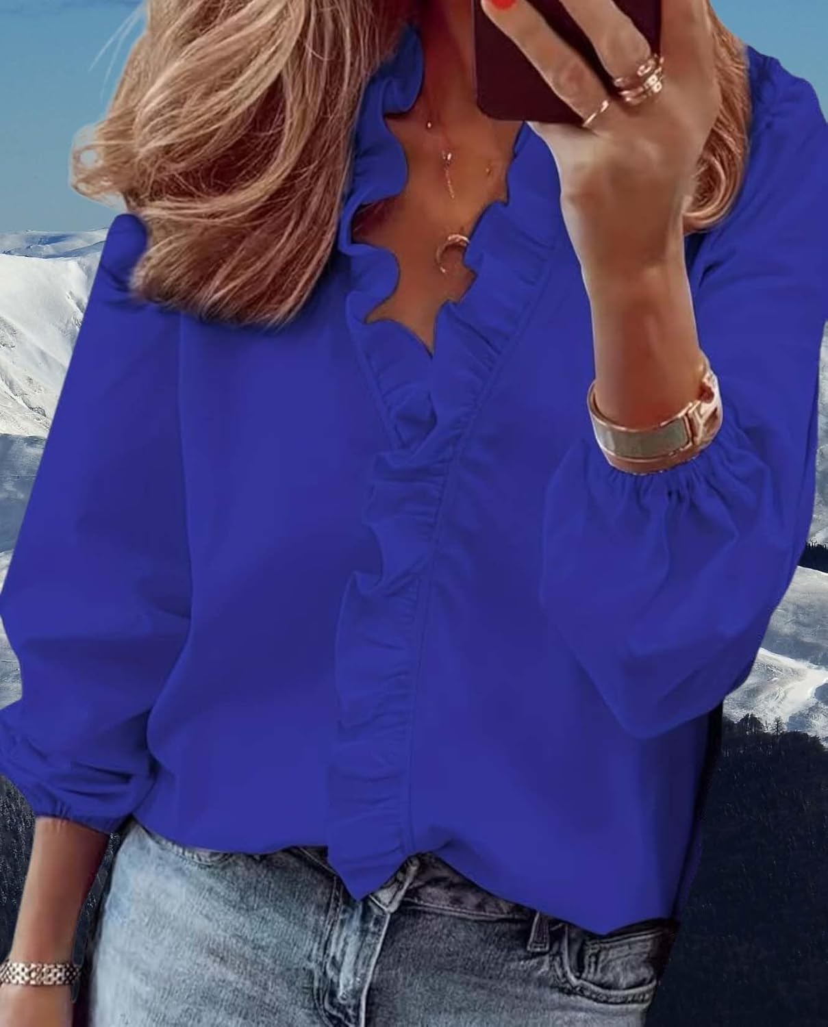 Ruffled Blouse for Womens V Neck Flowy Casual Loose Fit Tank Top Pleated Peplum Front Solid Trendy Cute Shirts image 2