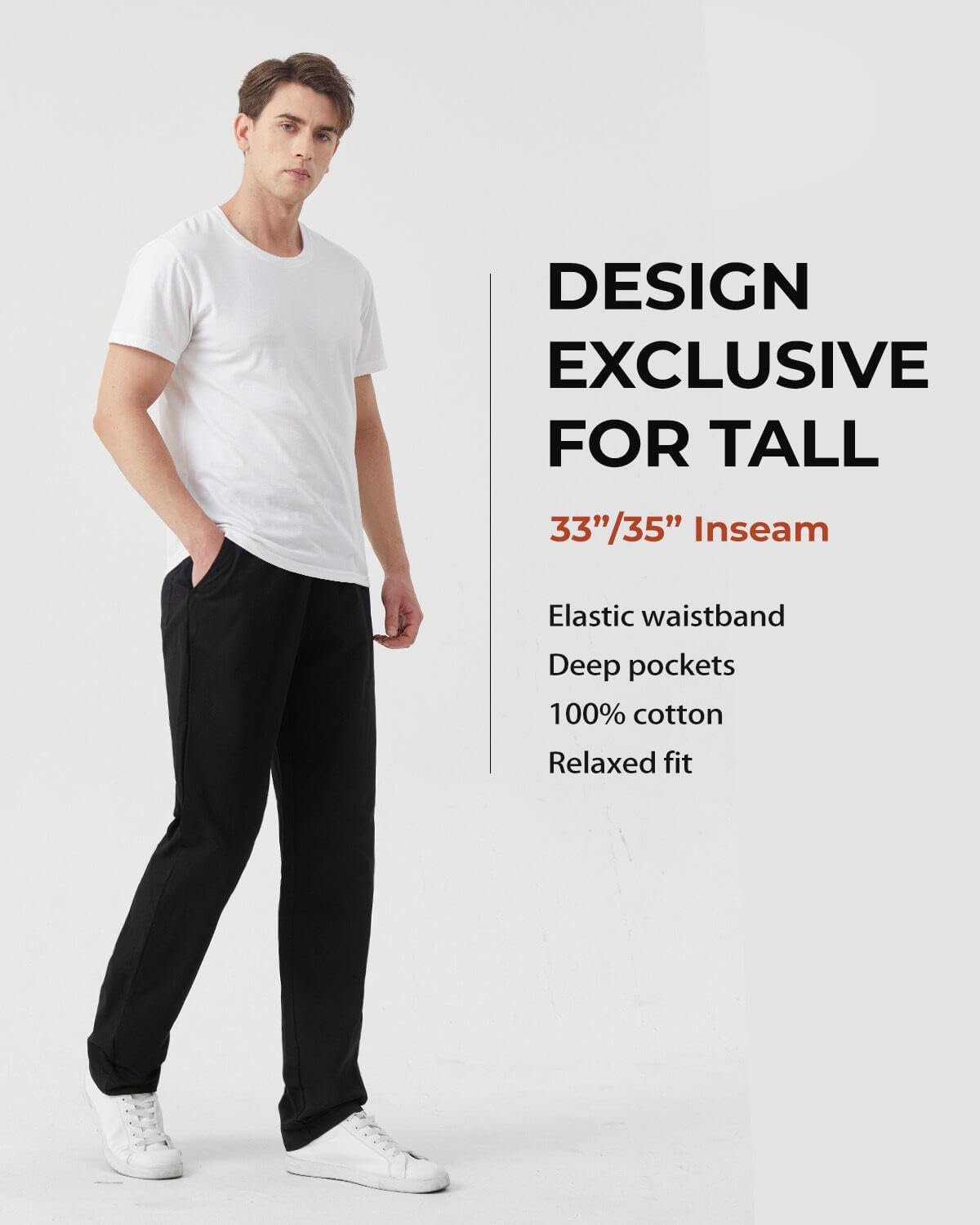 Zylioo Tall Men's Cotton Casual Pants Long Straight Leg Chino Joggers with Elastic Waist Pull-On Twill Pants Fits Over 6f - Image 4