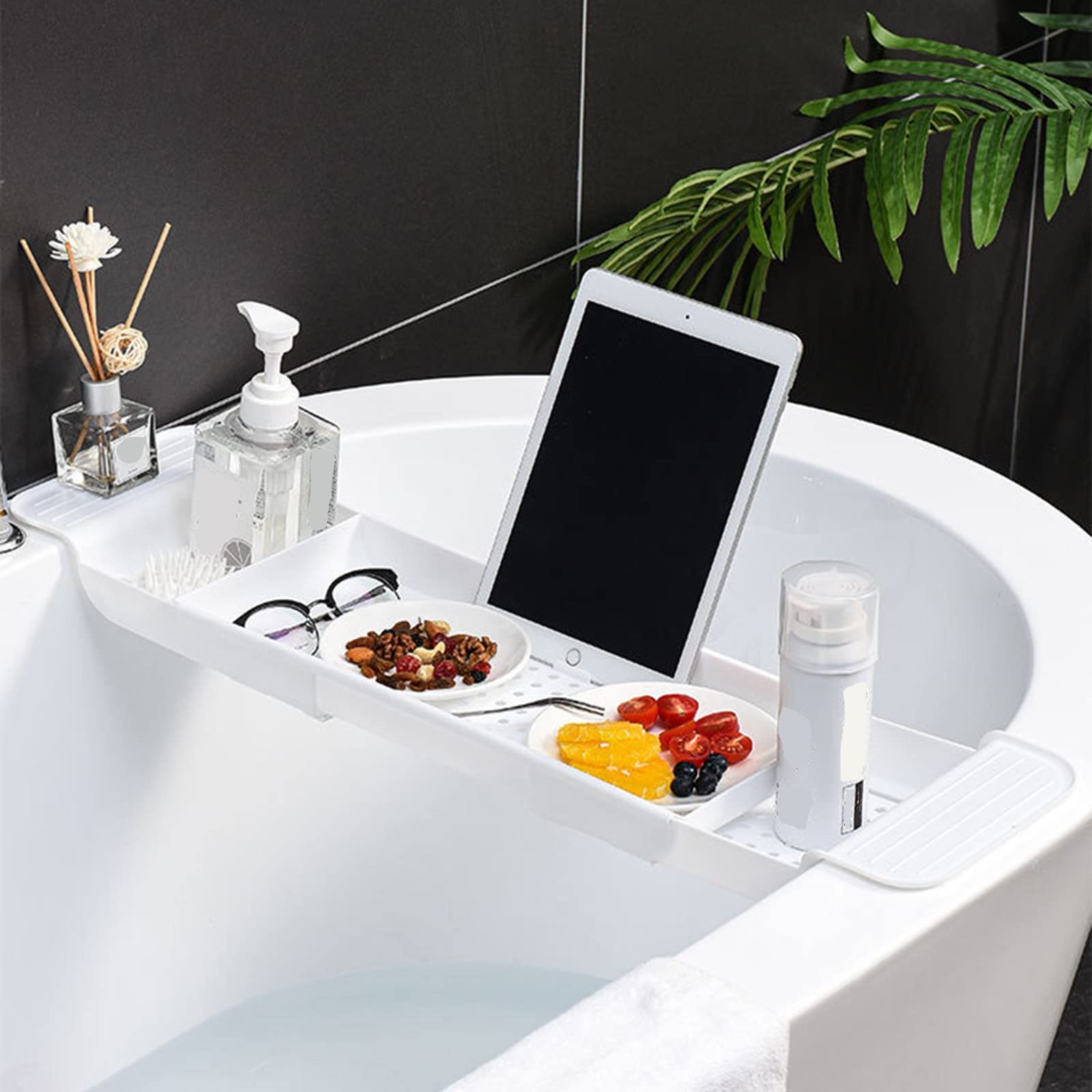 Bandeja de bañera expandible para spa, para libros, vino, teléfono y tableta, bandeja de baño ajustable para relajación y tiempo libre