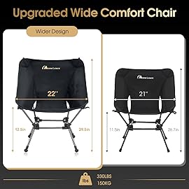 MOON LENCE Portable Camping Chair Plus, Upgraded Comfort & Size, Compact and Lightweight Still, Folding Chair for Backpacking & Hiking, 330Lbs Capacity (Black 2 Pack)