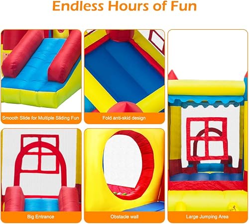 Miniatura 9 de Kcelarec Casa inflable de rebote, casa inflable para niños al aire libre, casa inflable para niños con kits de parches, estacas, bolsa de transporte